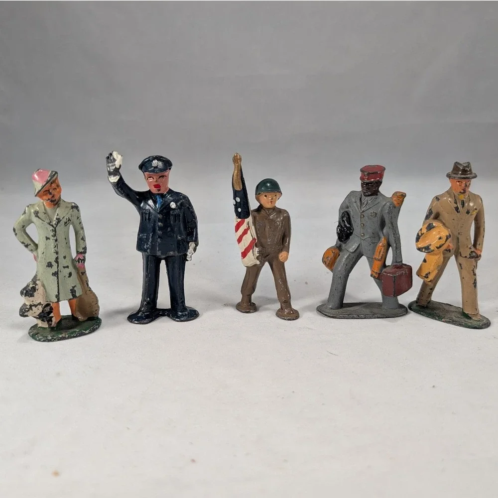 Vintage Barclay Manoil Lead‎ Slush Mold Figures Soldier Police Porter Lot of 5